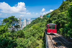 Hong Kong tram ascending Victoria Peak China