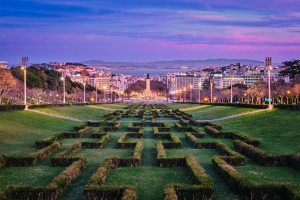 Lisbon view of Marques de Pombal Square from Eduardo VII Park Portugal iStock 2164868319 web