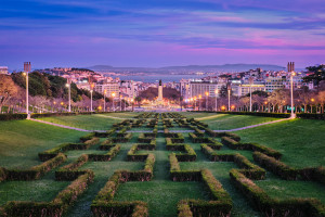 Lisbon view of Marques de Pombal Square from Eduardo VII Park Portugal iStock 2164868319