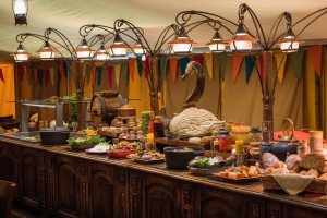 Buffet lunch at the Party Marquee Hobbiton Movie Set New Zealand web