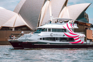 Spirit of Migloo outside Opera House Corporate Boat for hire on Sydney Harbour Spirit of Migloo image source SydneyHarbourDays