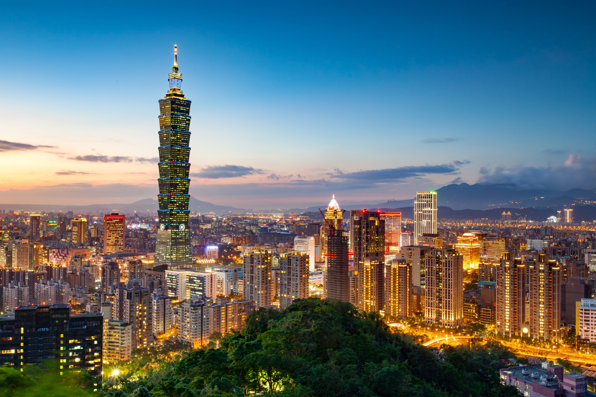 Taipei Skyline at night, with Taipei 101 
