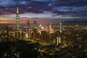 Taipei Panoramic aerial view of Downtown Taipei City at dusk Taiwan iStock 2166697076 web