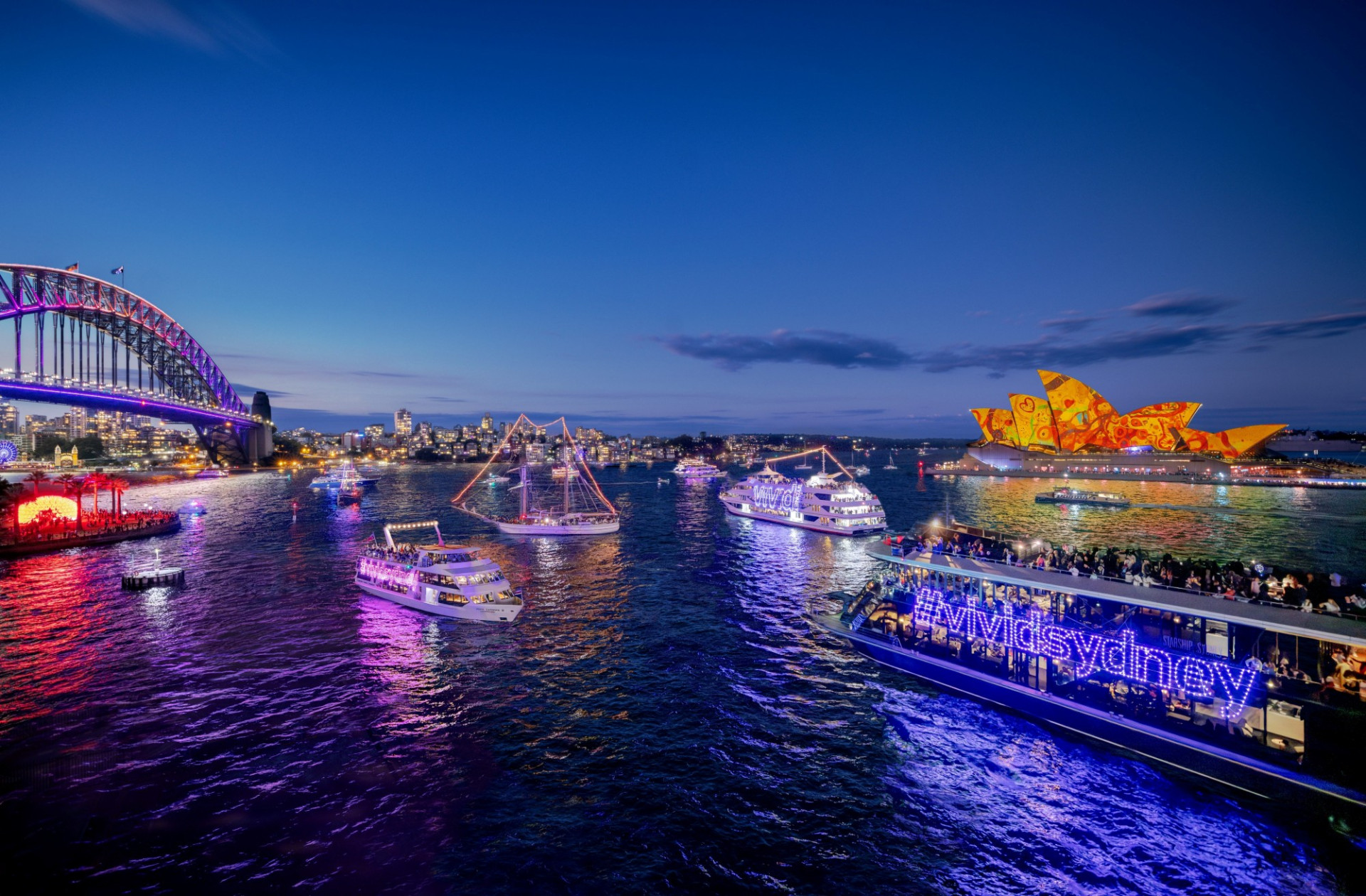 Vivid Sydney Boats On Harbour R